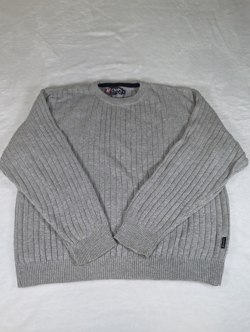 VTG Chaps Ralph Lauren Gray Cable Ribbed Knit Crewneck Sweater USA Made Size M